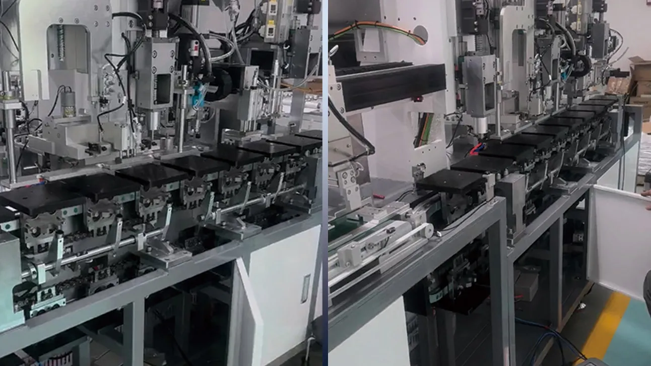 Engineers commissioning a customized circular guide rail conveyor system
